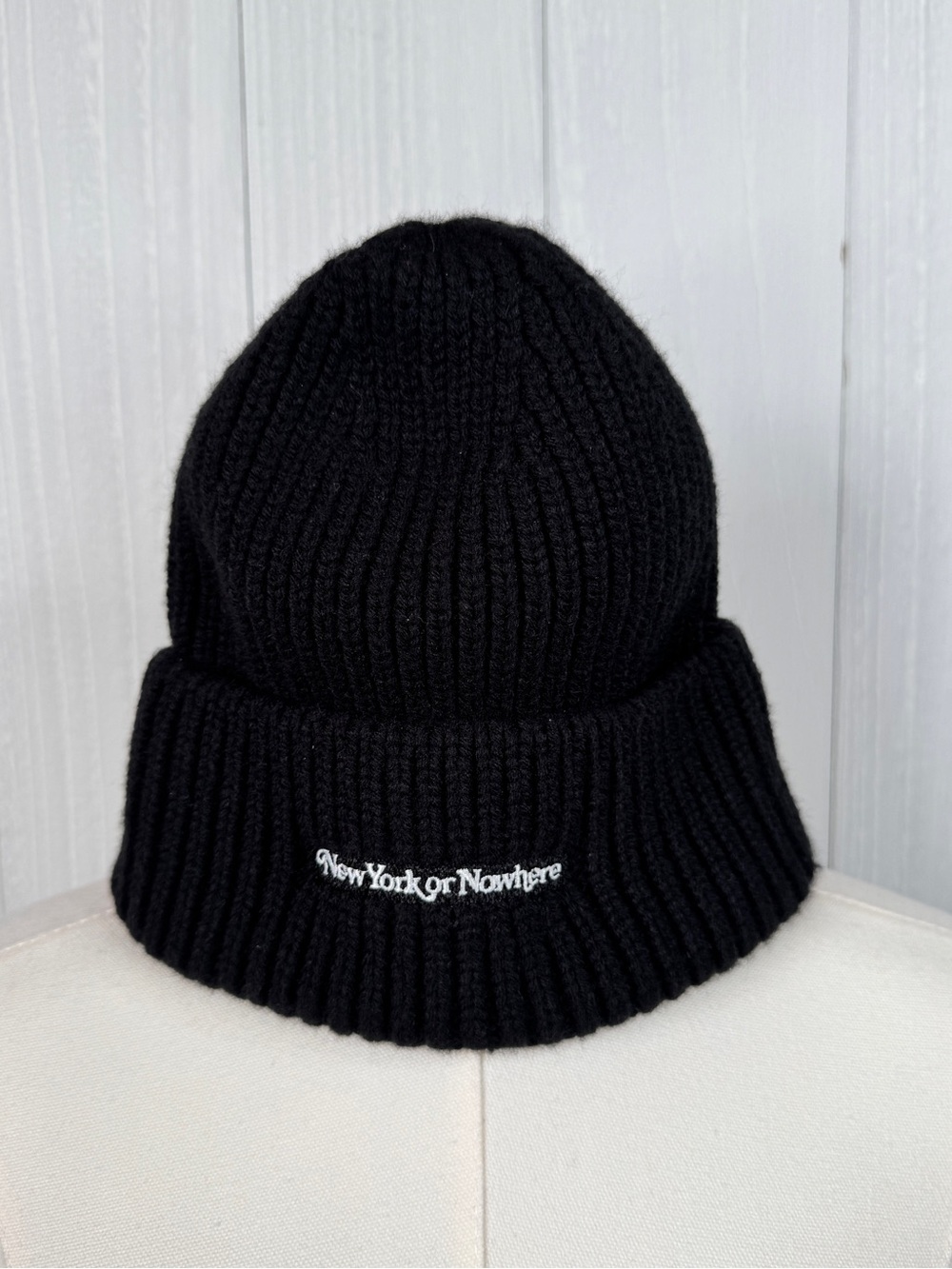 New York or Nowhere Black Ribbed Cuffed Knit Beanie Hat